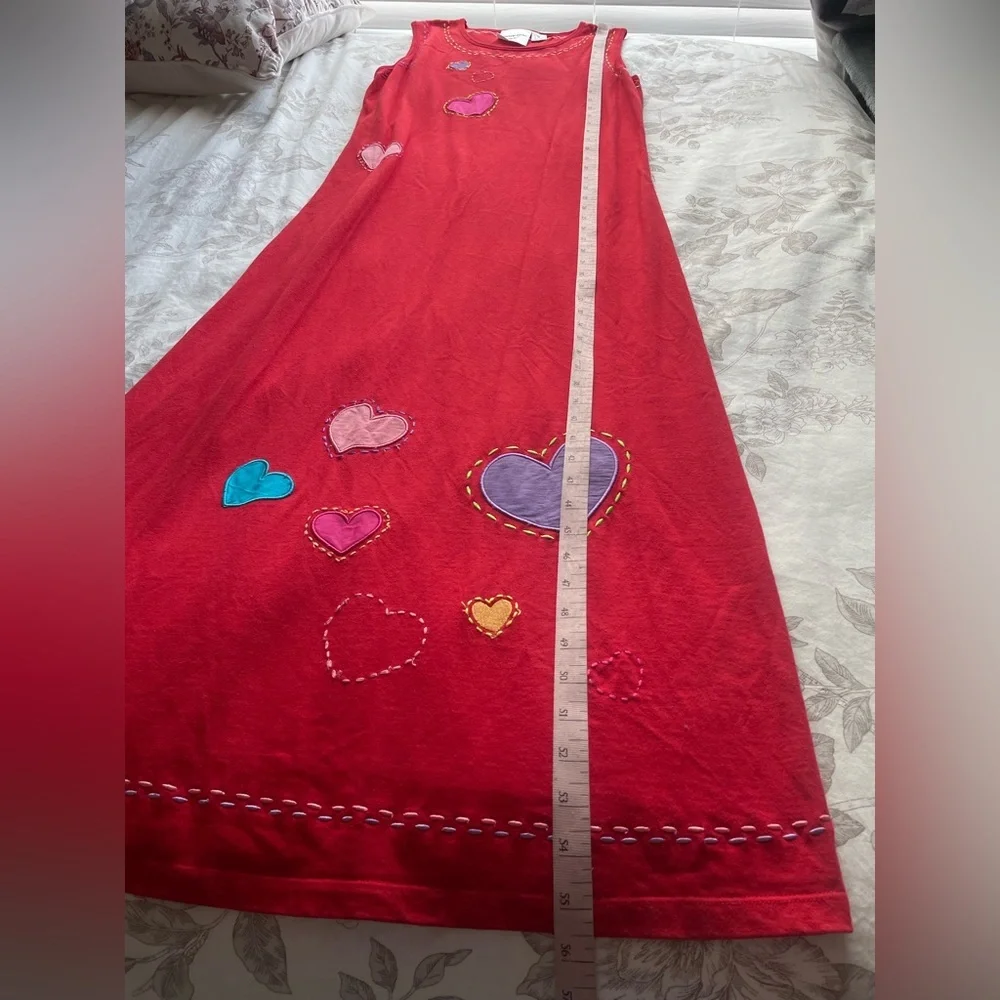 Michael Simon Vintage Red Heart Patchwork Sleeveless Maxi Dress Medium 90s Artsy